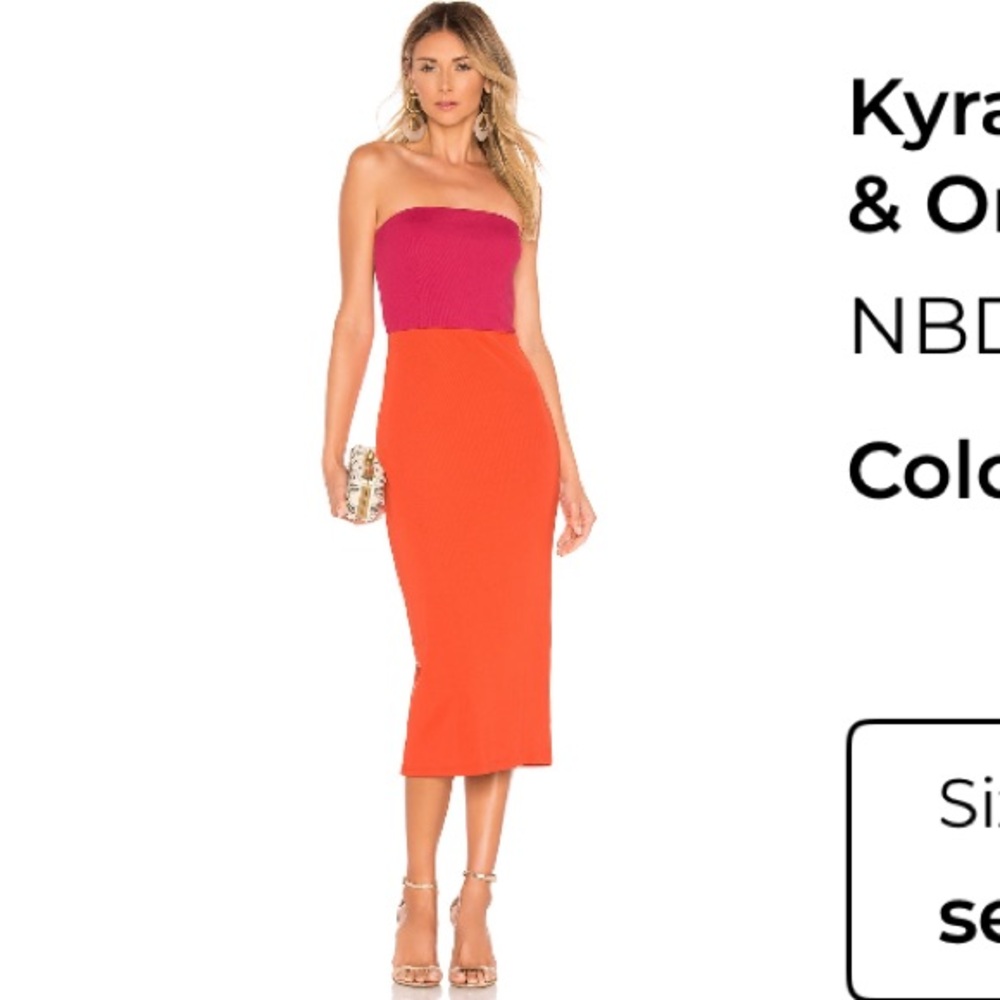NBD Kyra Midi Dress in Fuschia/Pink & Orange, XS, Worn Once, Dry Cleaned